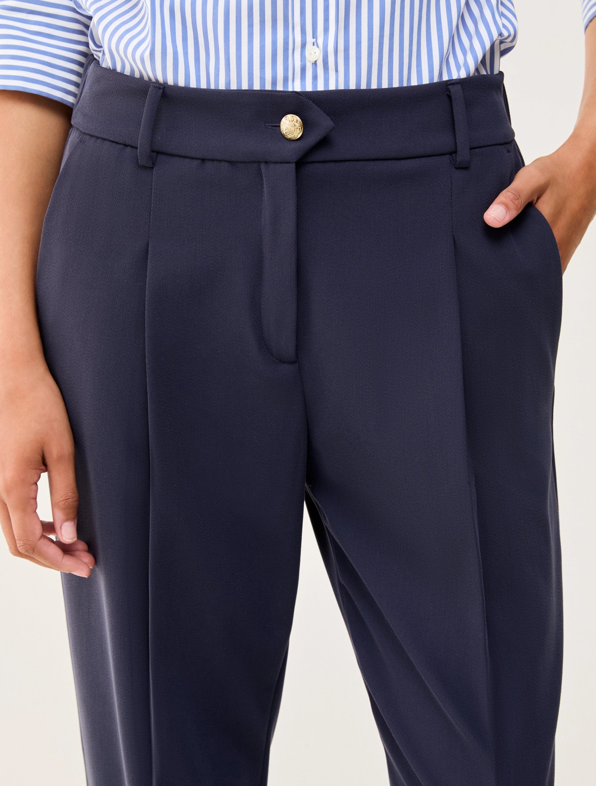 Penny Black navy mid-rise stretch work trousers detail