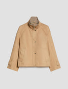 Penny Black Bonde camel cotton jacket with gingham-lined collar and cuffs – product front view