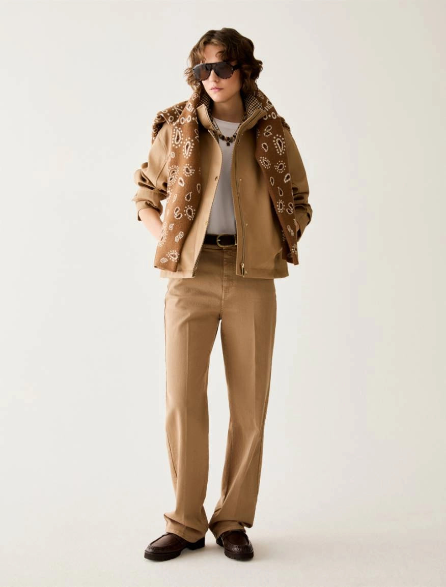 Penny Black Bonde camel cotton jacket styled with tonal trousers – full outfit view