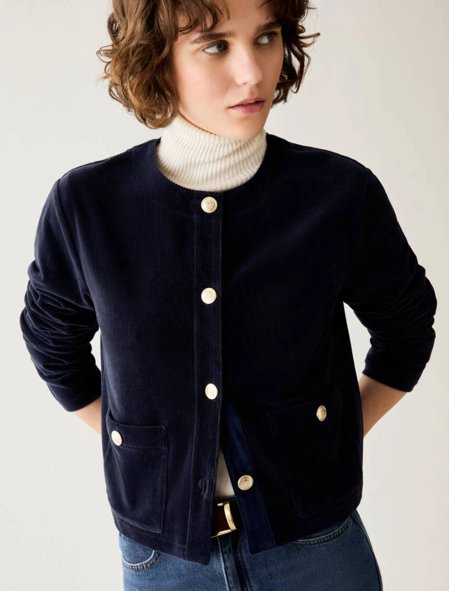 Close-up of Pennyblack Jrazza gold button jacket