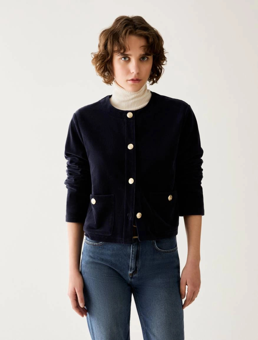 Pennyblack Jrazza corduroy jersey jacket in navy