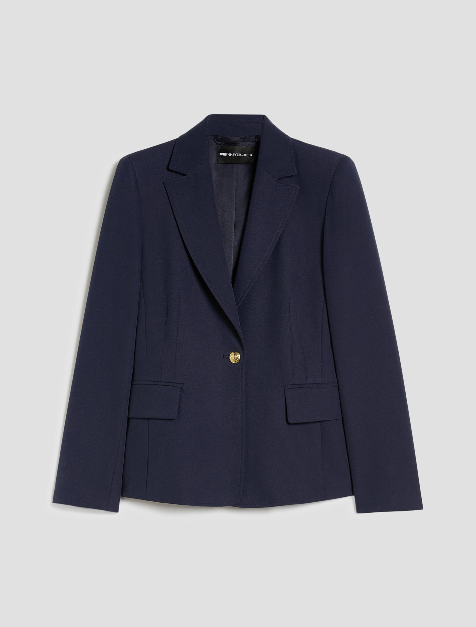 Penny Black navy single breasted blazer lapel detail