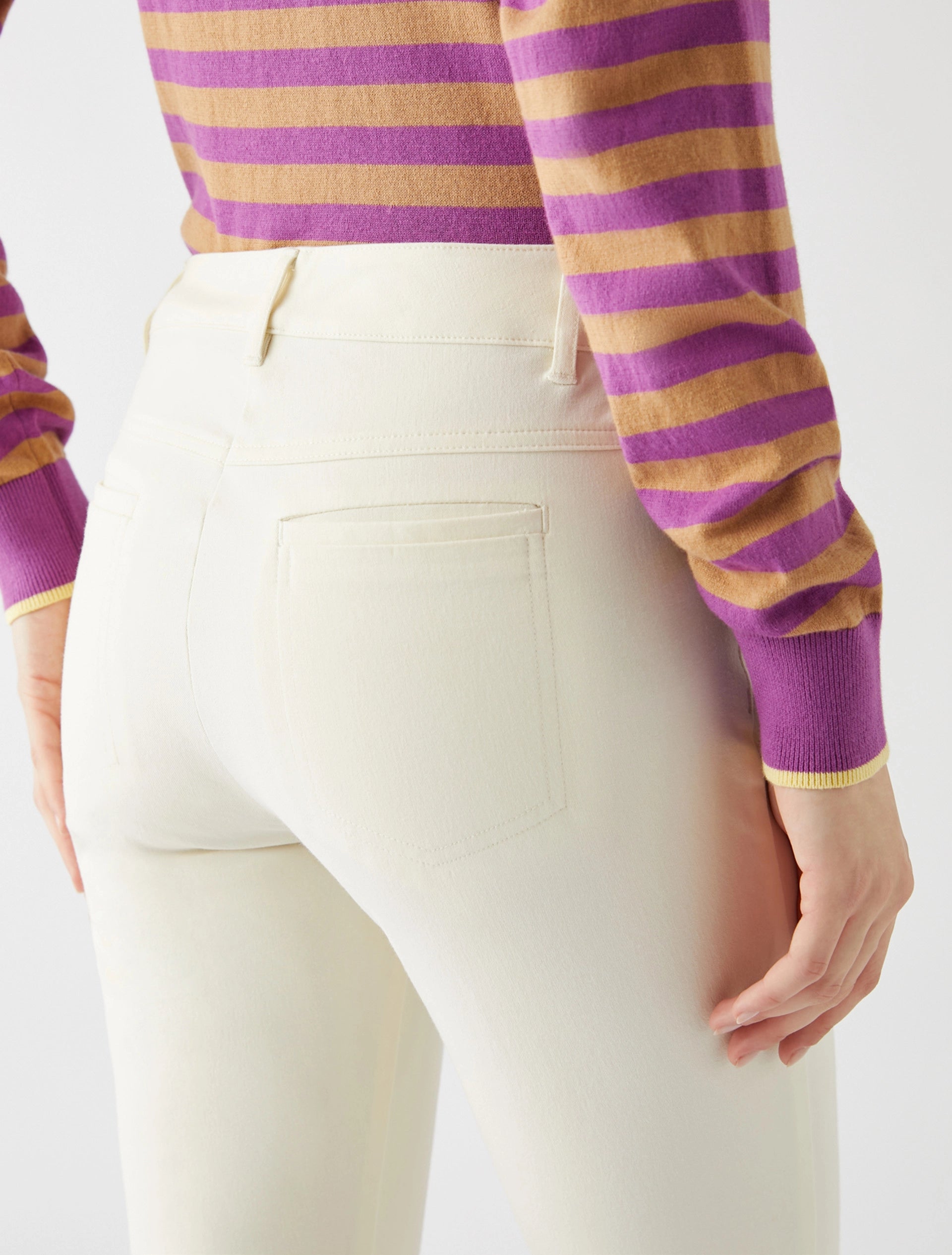 Slim trousers with stretch effect ivory ladies' | Morgan
