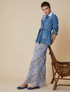 Penny Black Reus Blue Snake-print Long Georgette Skirt