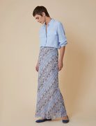 Penny Black Reus Blue Animal-print Long Georgette Skirt