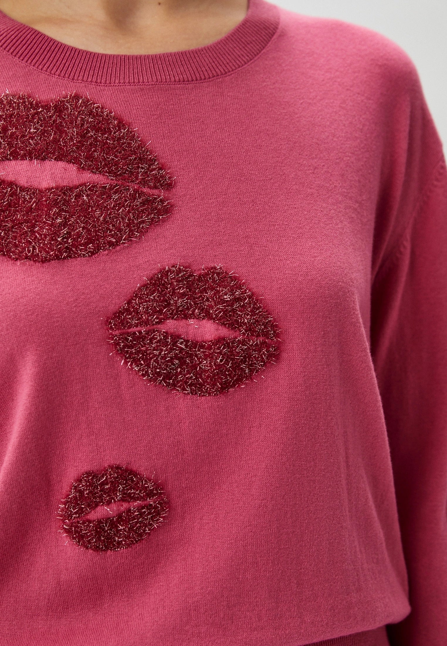 Penny Black Rostok Cotton/Cashmere Jumper - Black/Red With Pink Glitter Lips