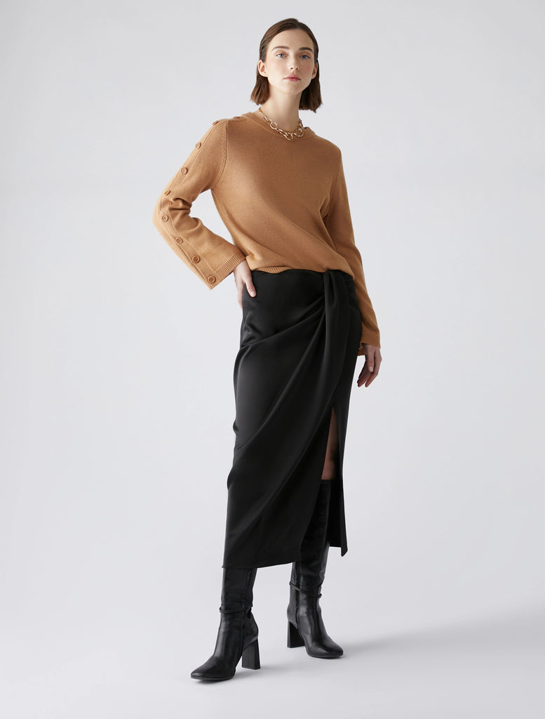 Penny Black Rovigo Draped Satin Midi Skirt With Split