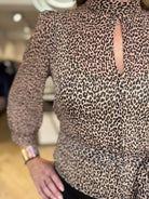 Close-up of fabric detail on Pennyblack Sesia leopard print blouse