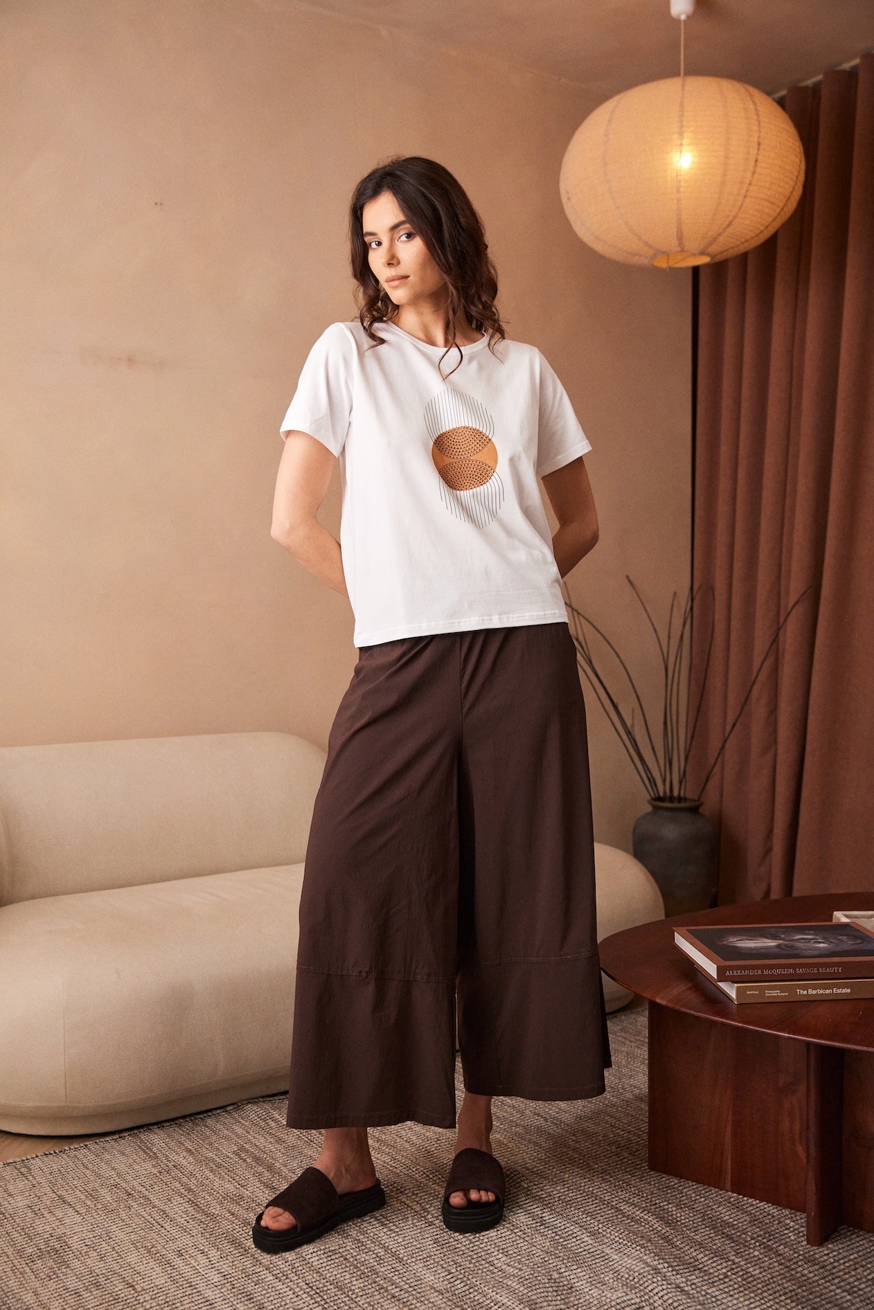 Peruzzi Circle Line Graphic Print Top front view showing graphic placement and relaxed fit