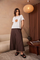 Peruzzi Circle Line Graphic Print Top front view showing graphic placement and relaxed fit