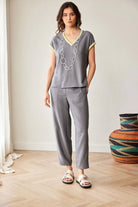 Peruzzi relaxed fit grey top with contrast stripe trim detail