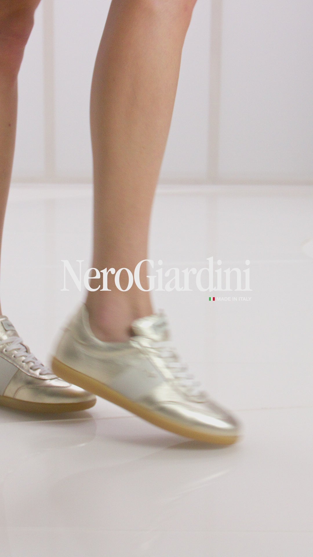 Nero Giardini Leather Sporty Retro Trainer In Gold 