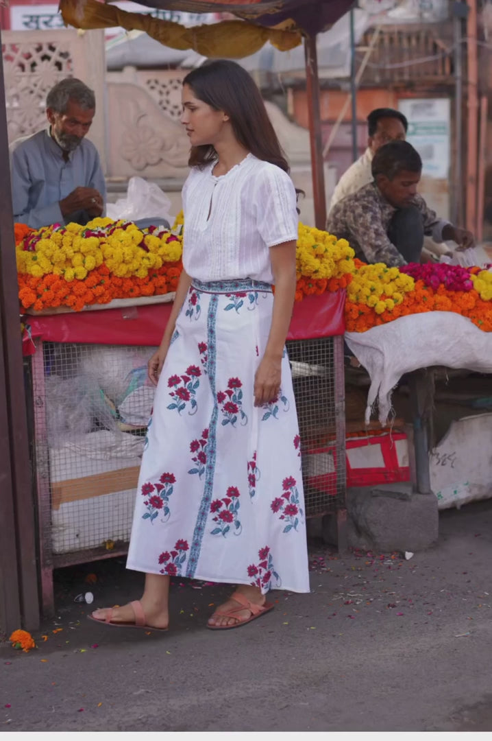 Block Print Cotton Midi Skirt Ireland |Florrie Long Floral Skirt