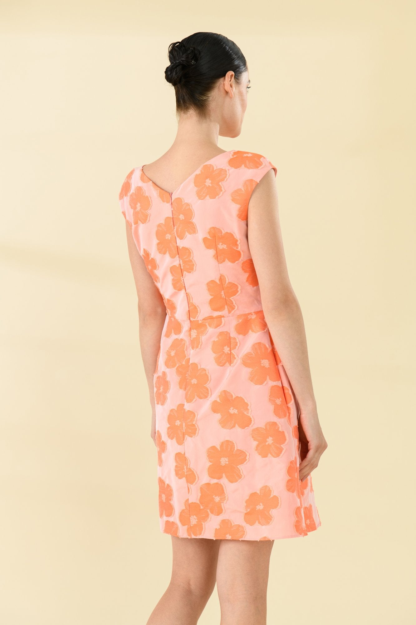 Sisters Anna Orange Embroidered Flower Mini Dress From The Back 