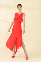 Sisters Joop Red Crepe Cowl Neck Dress With Satin Trim