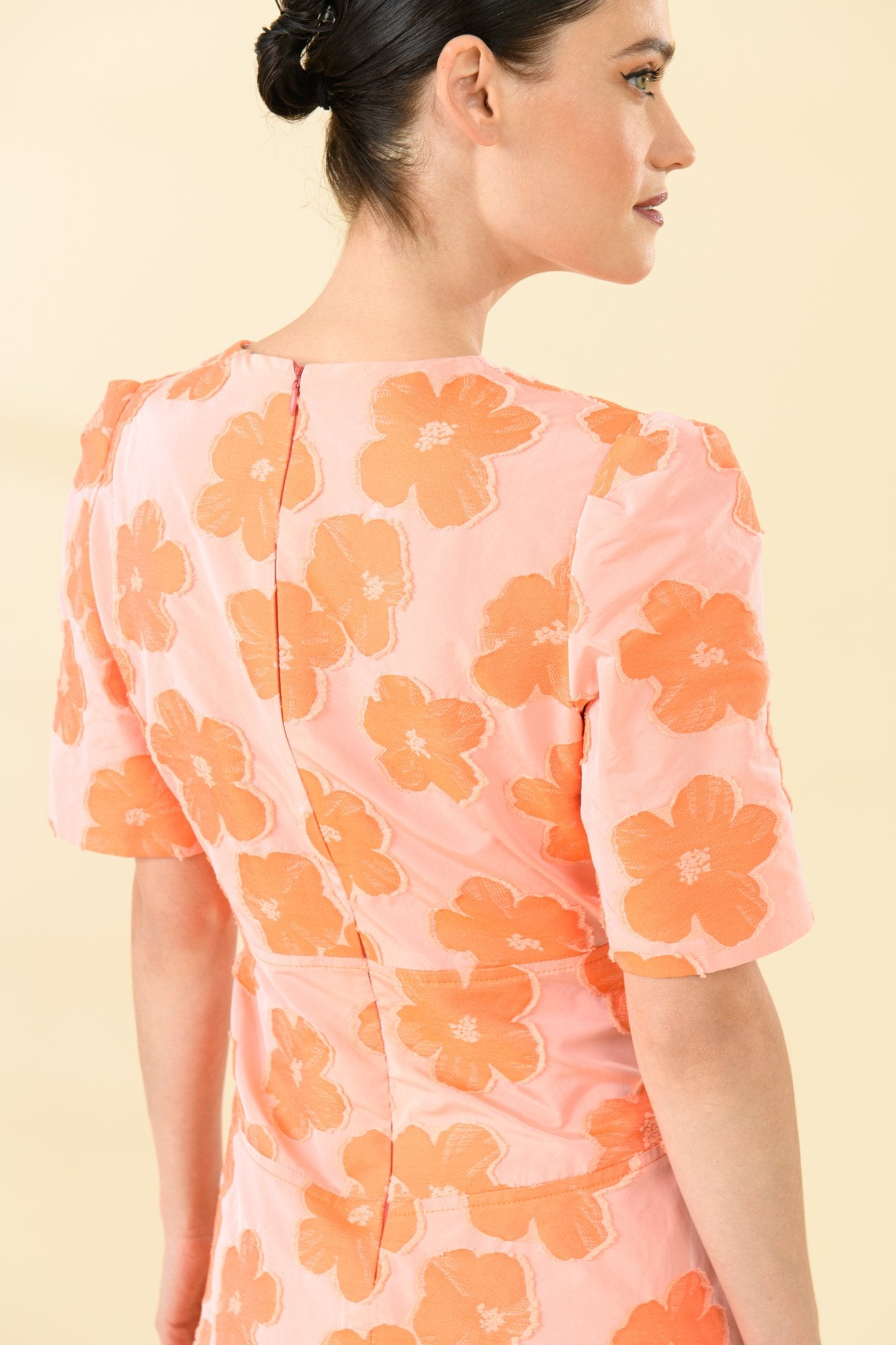 Sisters Milana Orange Embroidered Floral Midi Dress From The Back