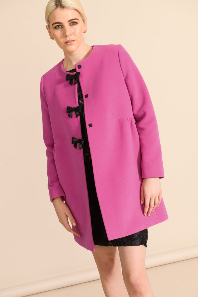 Sisters Oliver Bow Button Dress Coat In Pink