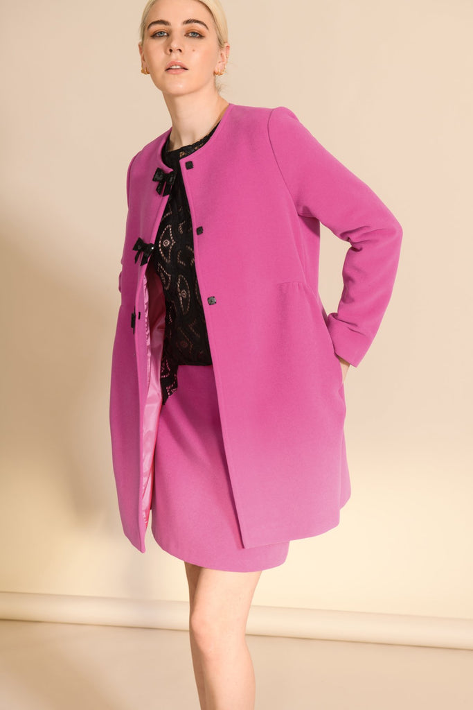 Sisters Oliver Bow Button Dress Coat - Pink