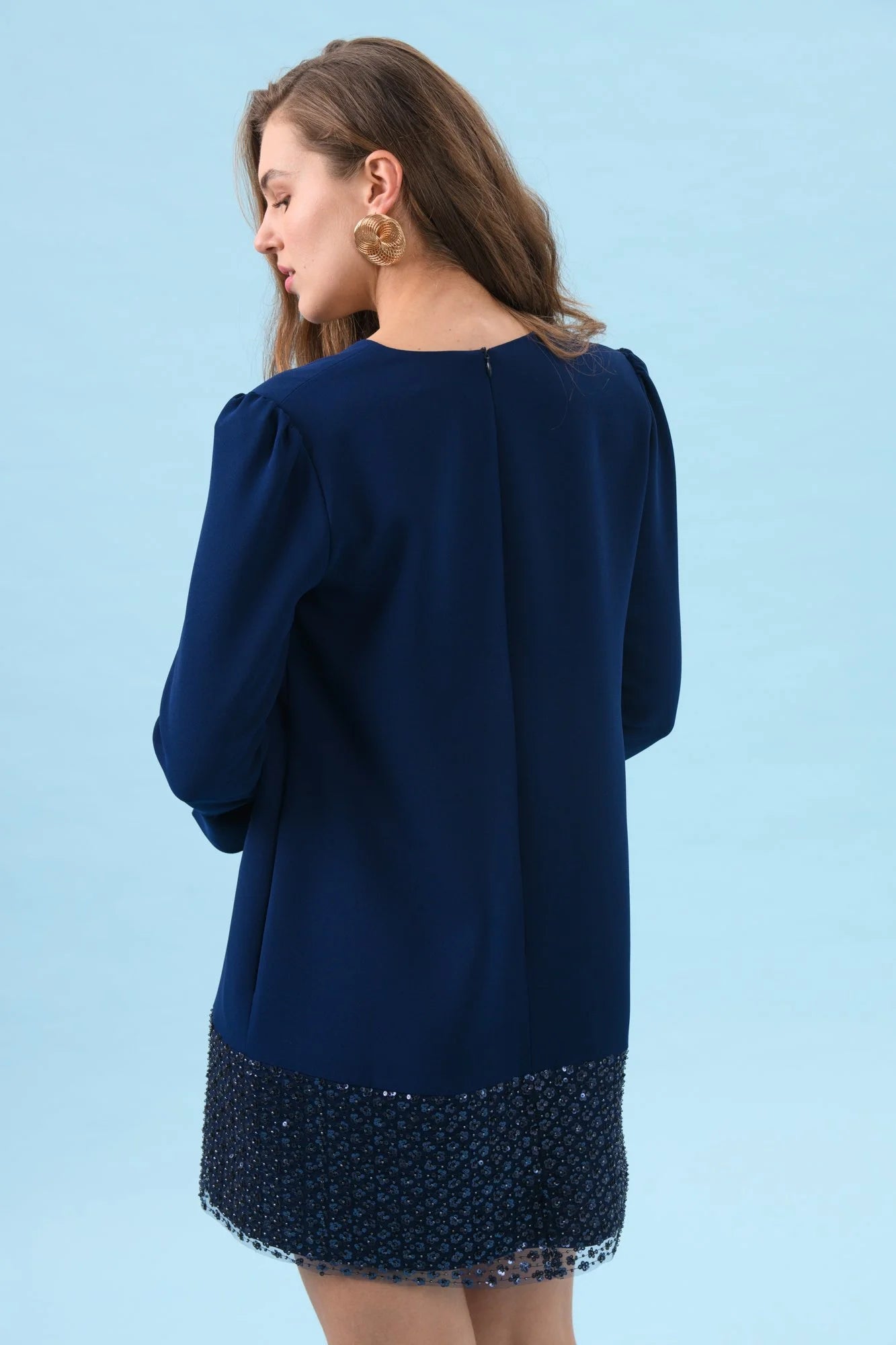 Back view of The Sisters Collection Olivia ink blue occasion coa