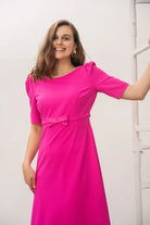 Front view of Sisters Pearl fuchsia midi dress