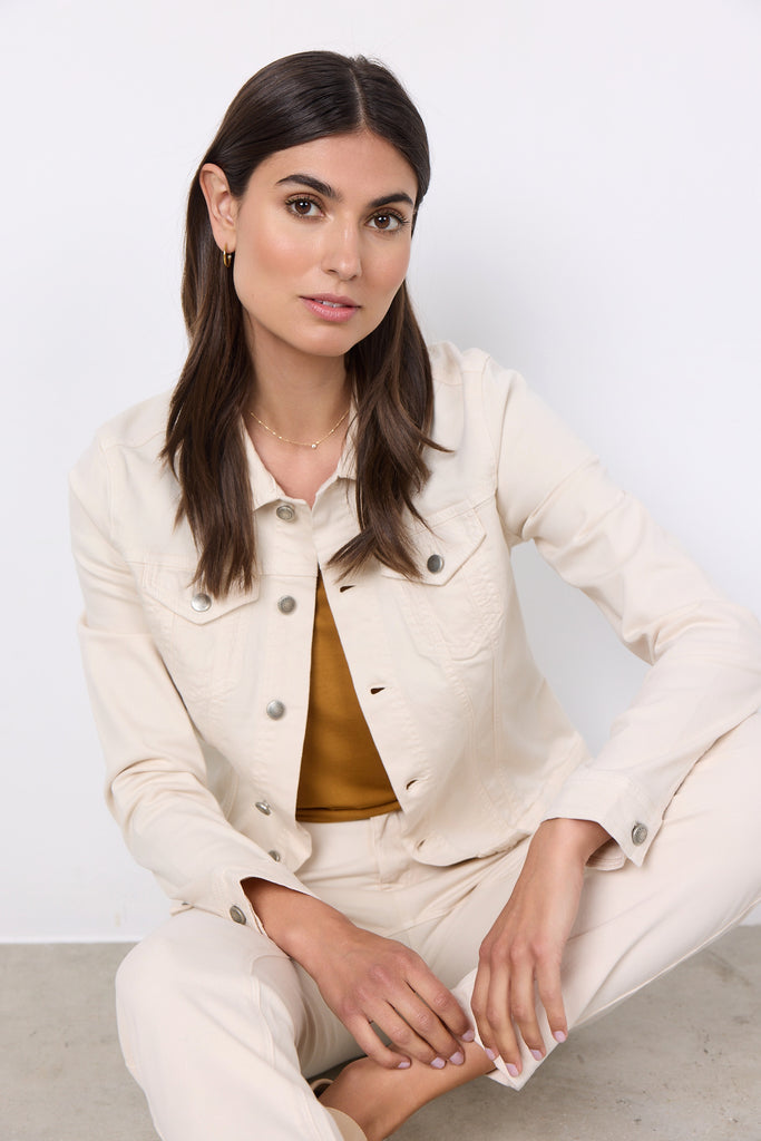 Soyaconcept Erna Cream Denim Jacket On Model