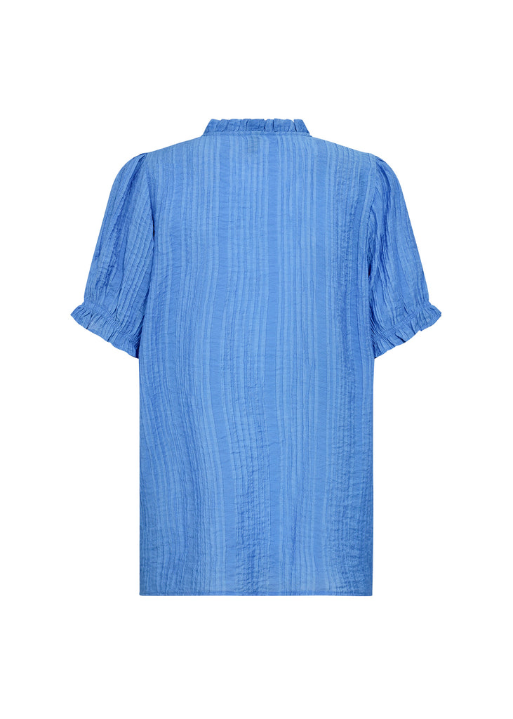 Soyaconcept Mirana Blue Short Sleeve Frill Neck Blouse - Back
