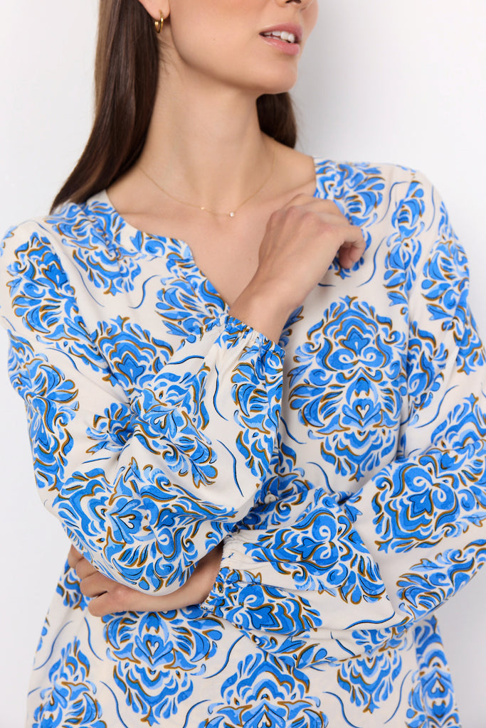 Soyaconcept Melene Blue/White Print V Neck Blouse