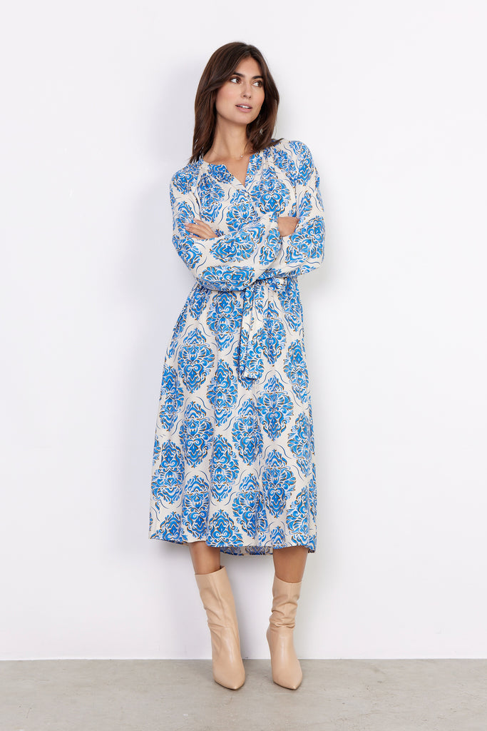 Soyaconcept Melene Blue Damask Print Midi Dress