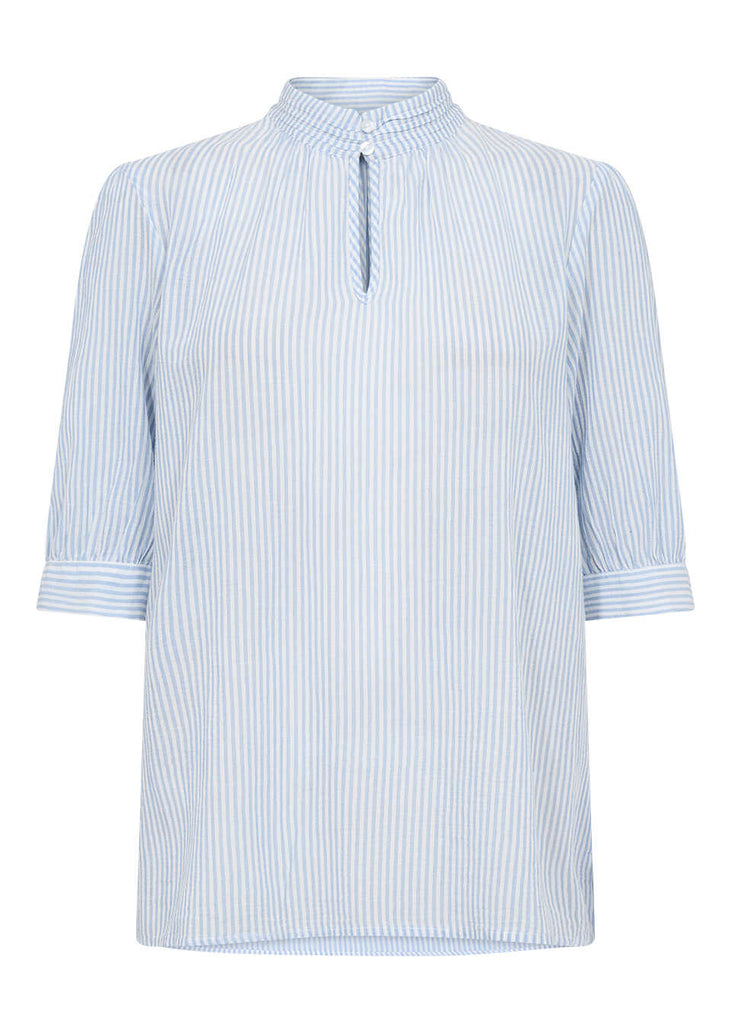 Soyaconcept Dione Blue Striped Short Sleeve Blouse