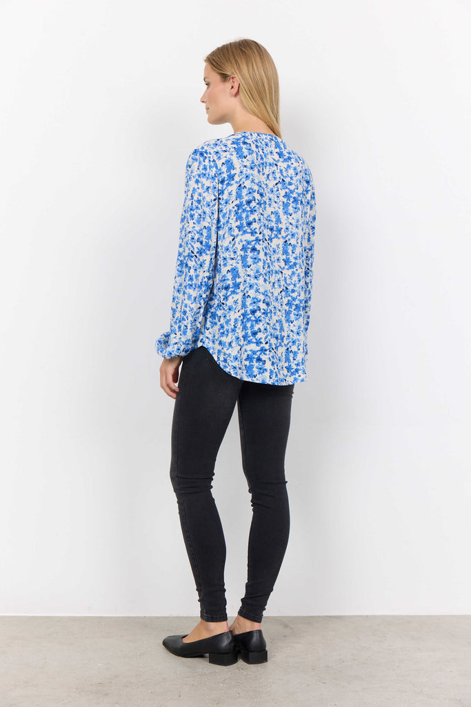 Soyaconcept Blue & White Floral Print Blouse From The Back