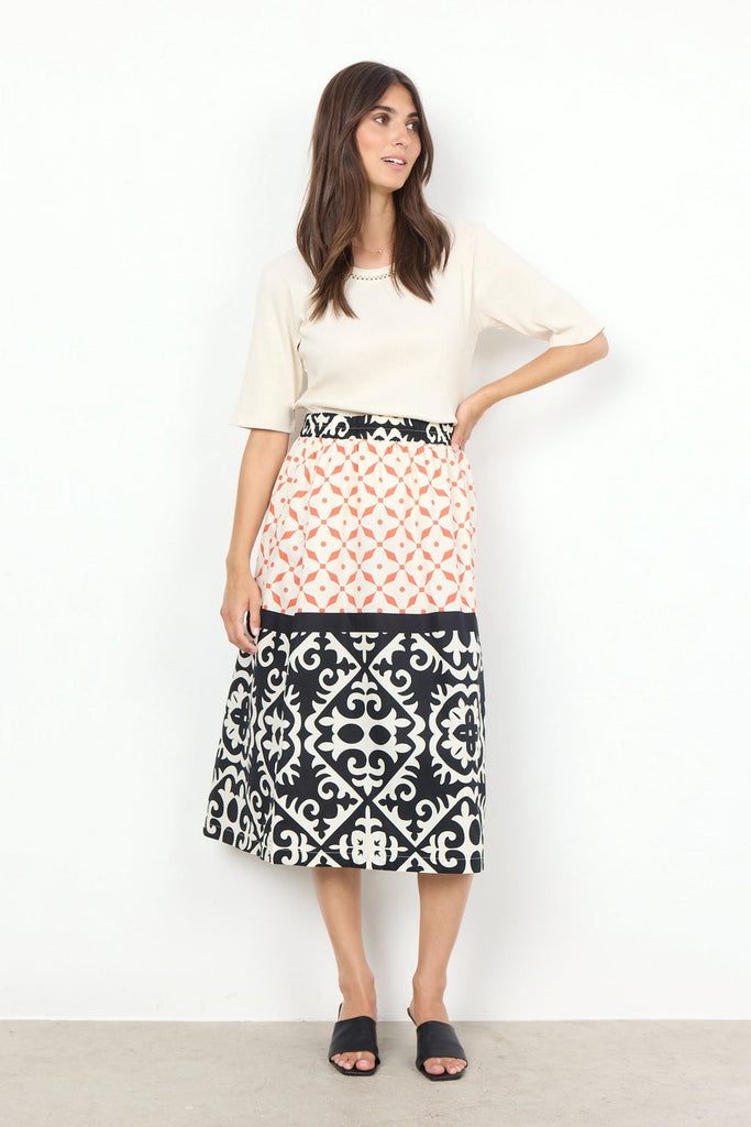 Soyaconcept Dinna Coral Tile Print Cotton Midi Skirt