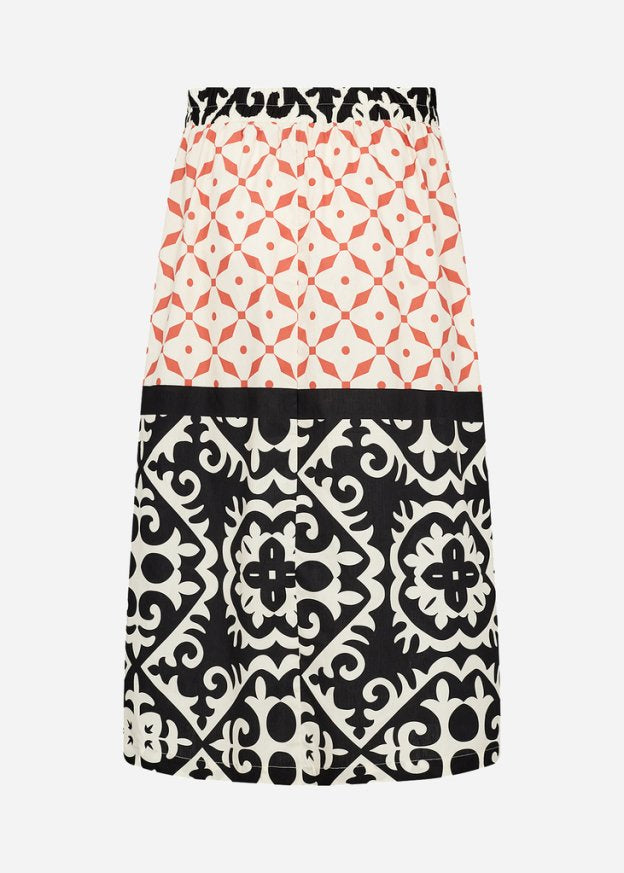 Soyaconcept Dinna Coral Tile Print Midi Skirt With Elastic Waist