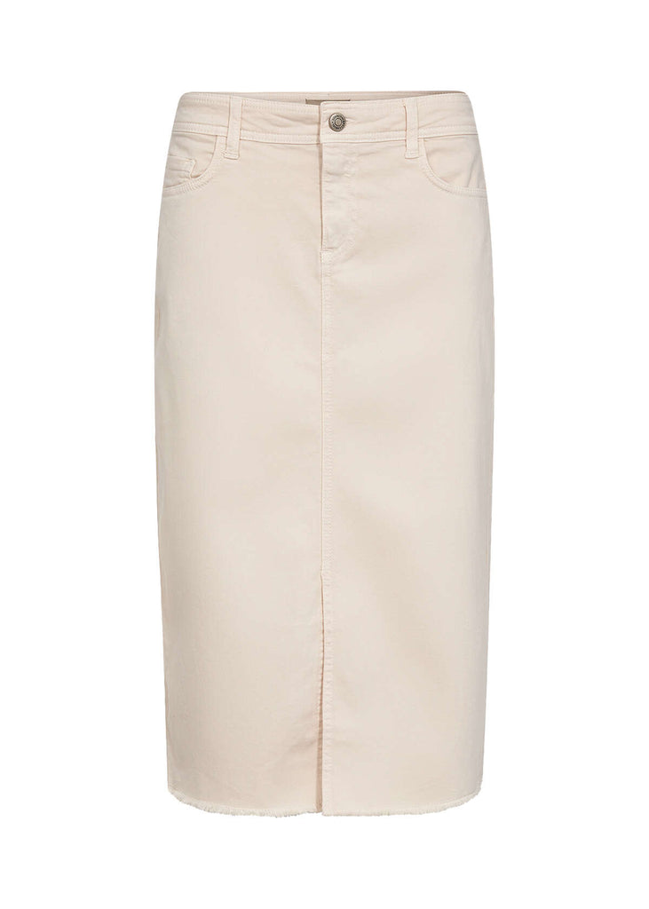 Soyaconcept Erna Cream Denim Midi Skirt With Split