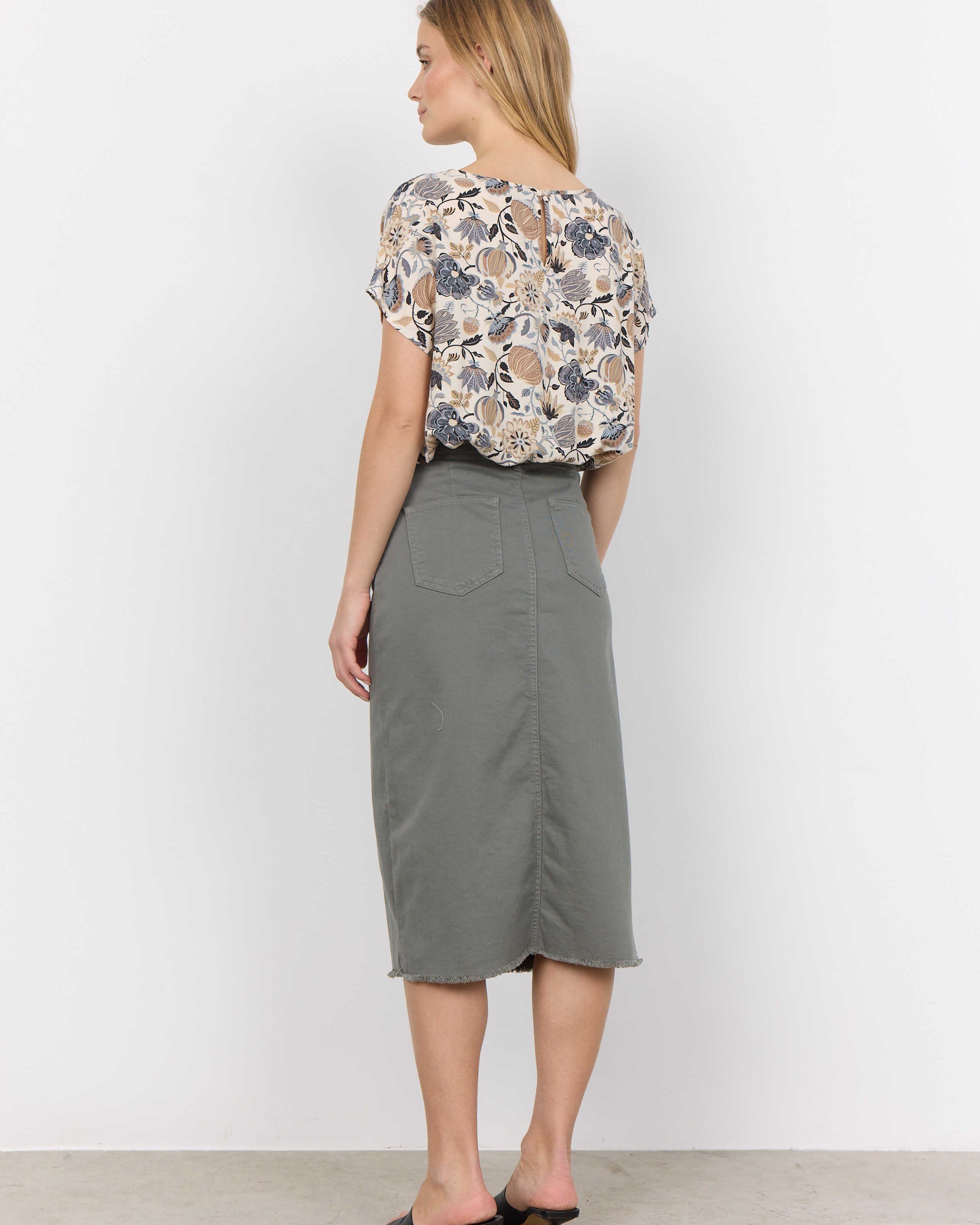 Soyaconcept Erna Khaki Denim Midi Skirt From The Back