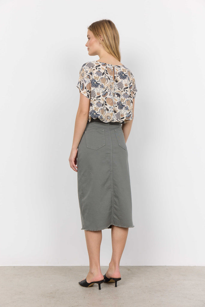 Soyaconcept Erna Khaki Denim Midi Skirt From The Back