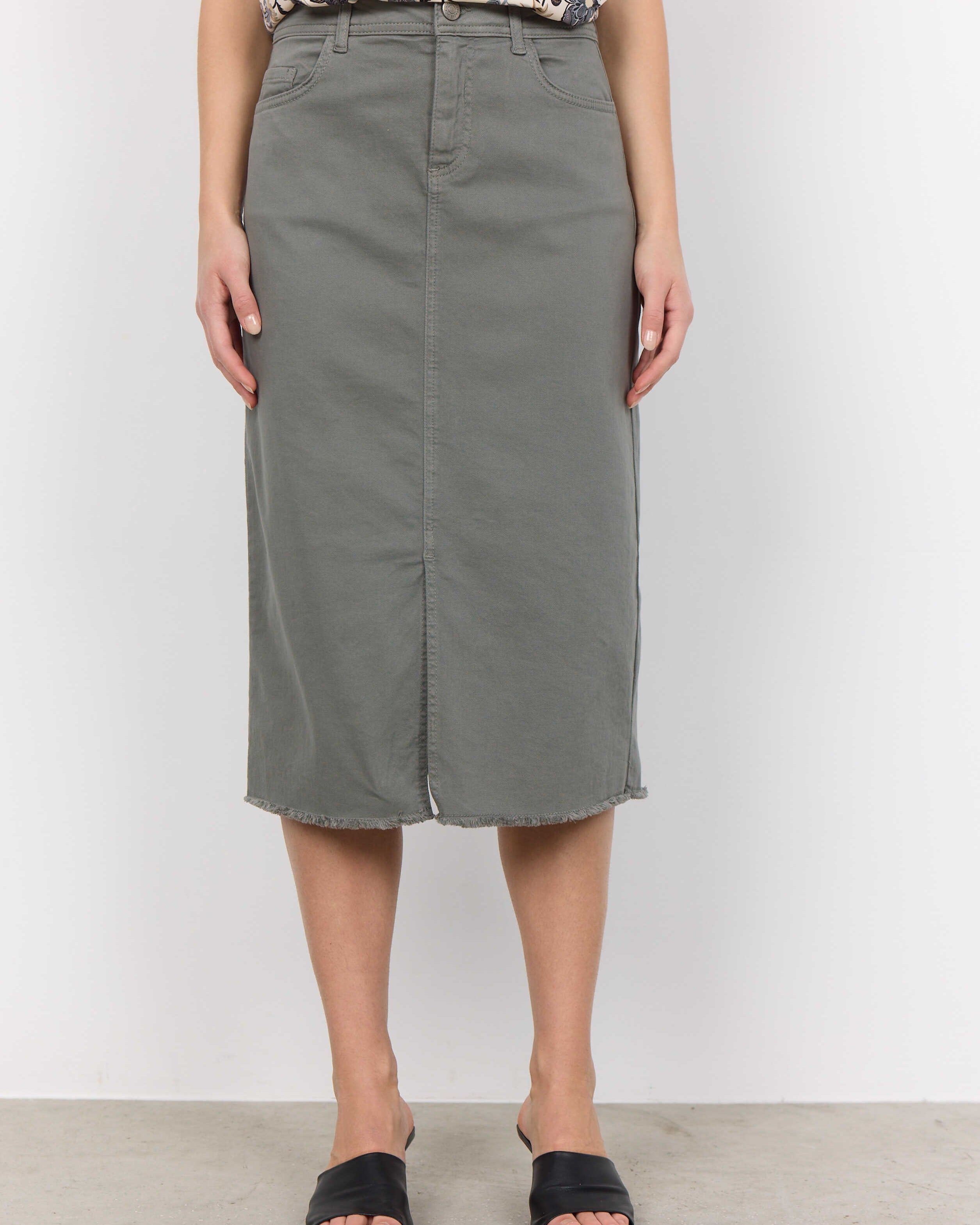 Soyaconcept Erna Long Denim Midi Skirt In Khaki Green