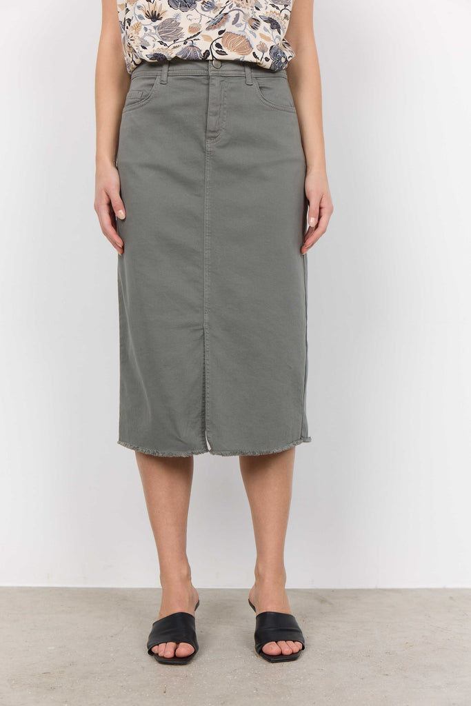 Soyaconcept Erna Long Denim Midi Skirt In Khaki Green