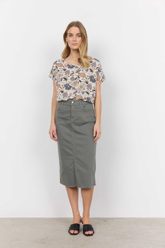 Soyaconcept Erna Khaki Denim Midi Skirt