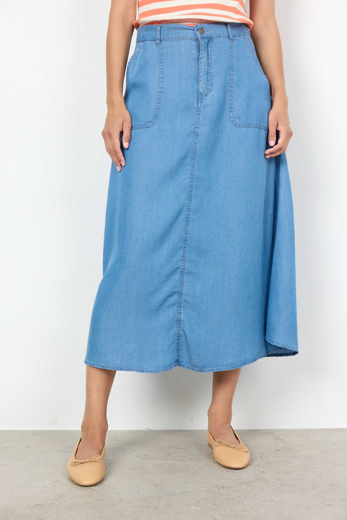 Soyaconcept Denim A-line Midi Skirt With Pockets