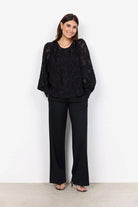 Soyaconcept Ibi Black Jacquard Balloon Sleeve Blouse