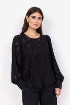 Soyaconcept Ibi Jacquard Balloon Sleeve Blouse In Black