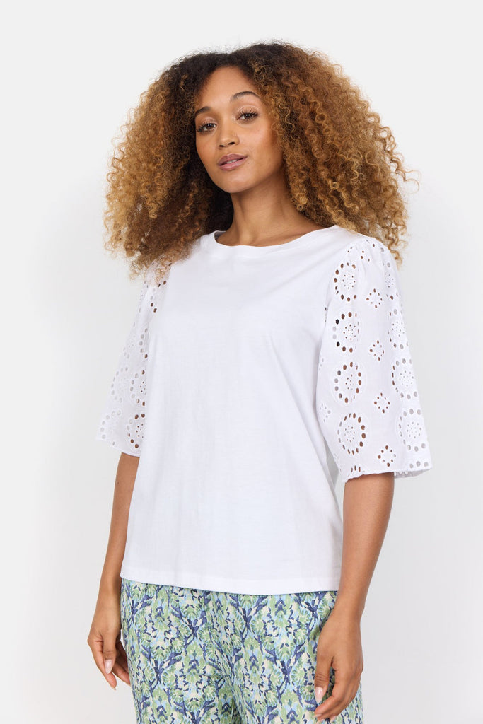 Soyaconcept Lorraine White Broderie Lace Sleeve Top