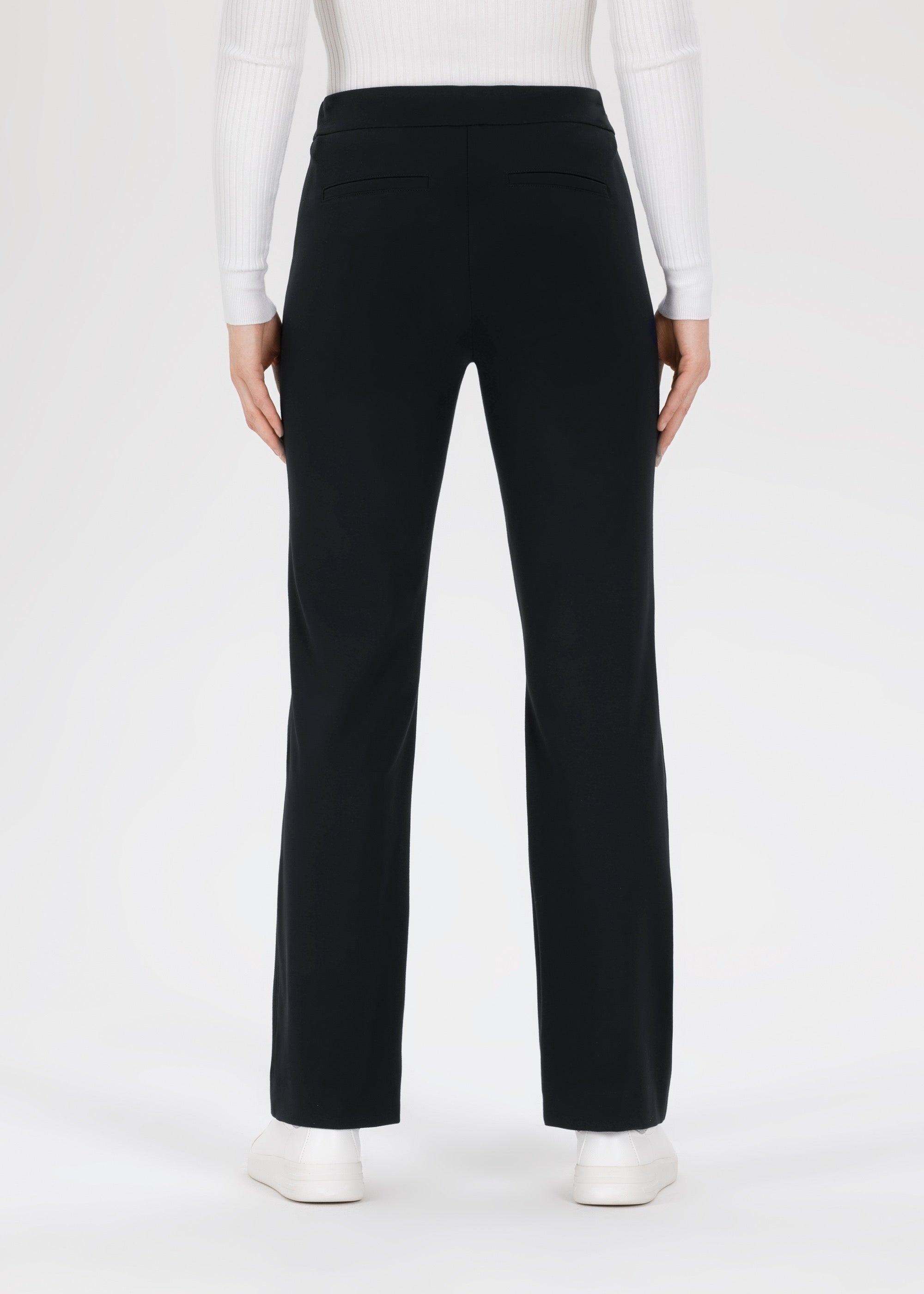 Back view of Stehmann Editta black jersey trousers with tailored detail