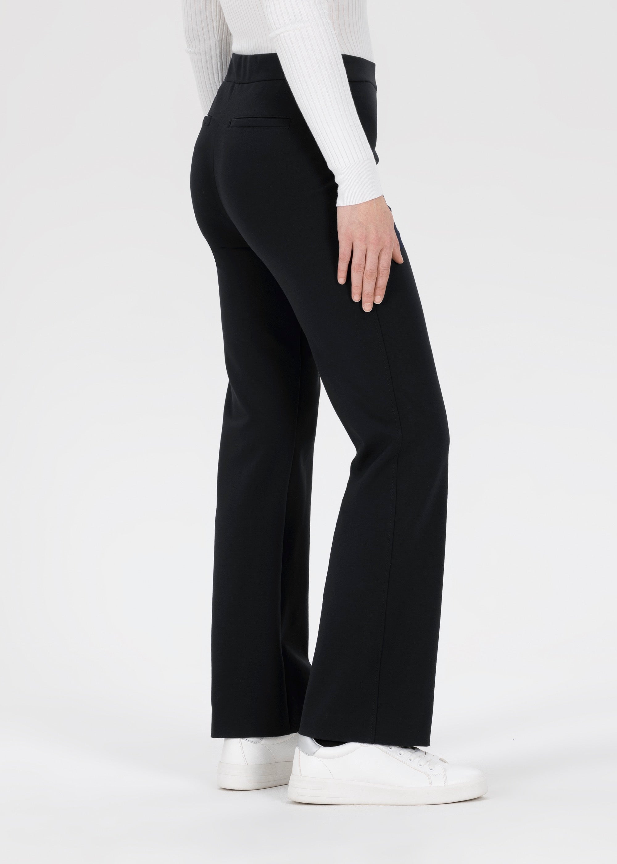 Side angle of Stehmann Editta black pull-on trousers for women