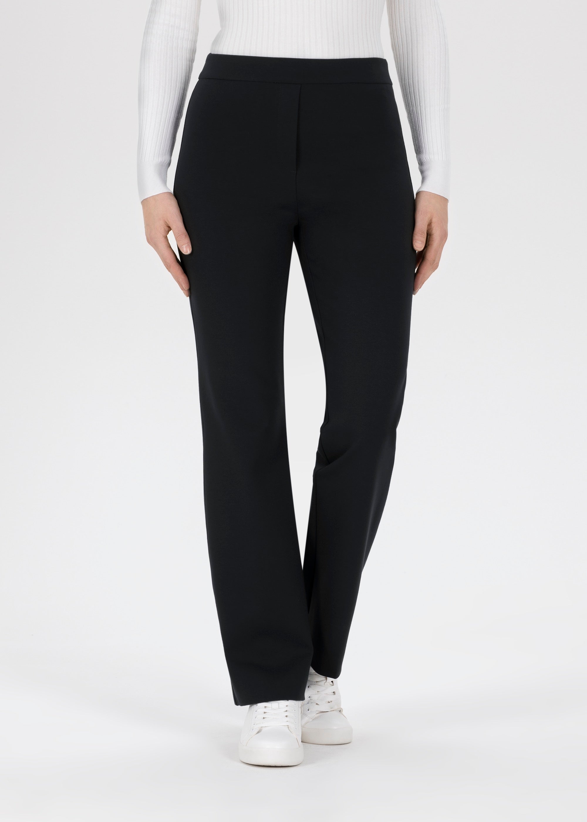 Front view of Stehmann Editta 780 black straight leg jersey trousers