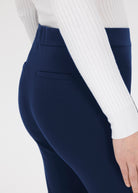 Close-up of waistband on Stehmann Editta navy straight leg trousers