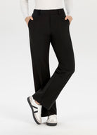Front view of Stehmann Fenja2 black wide leg jersey trousers with elastic waist 