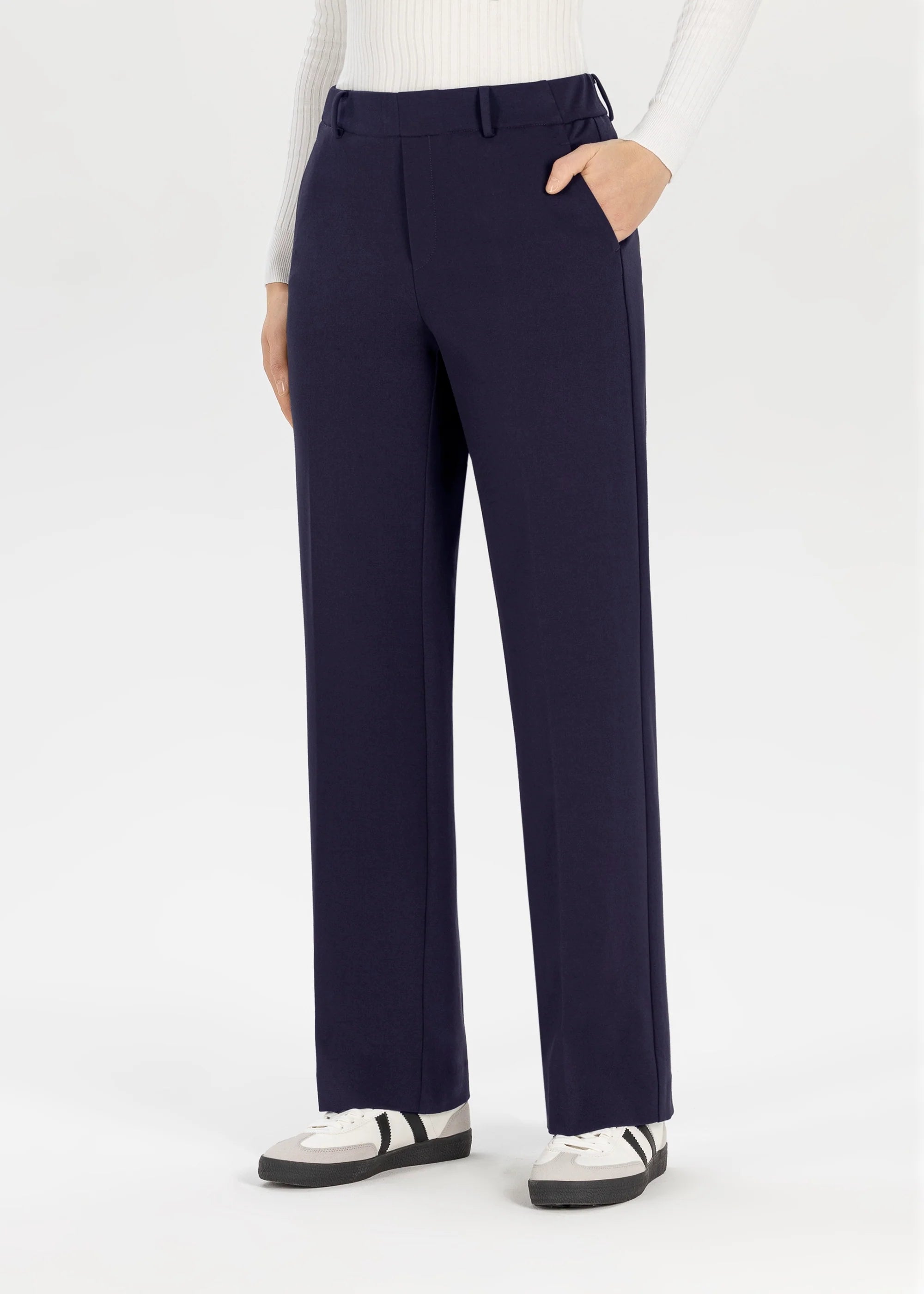 Stehmann Fenja navy straight leg pull-on trousers front view
