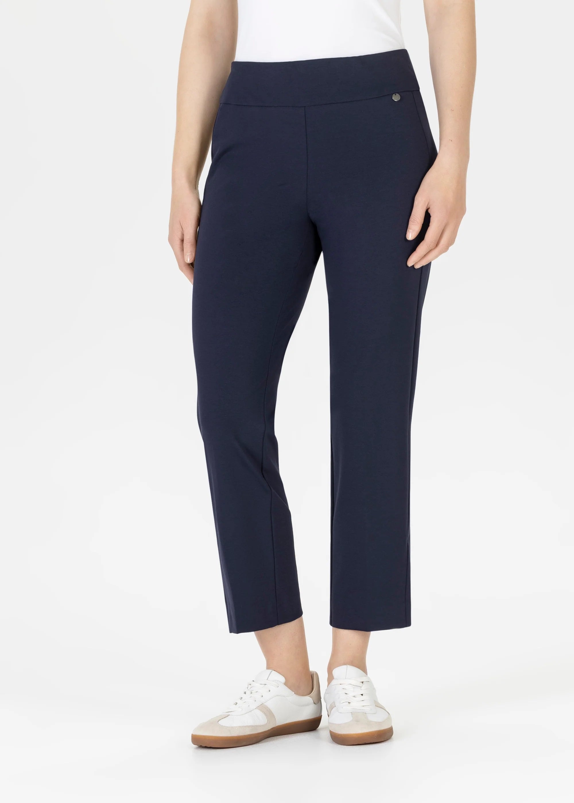 Stehmann Ina23 navy cropped pull on trousers women front view