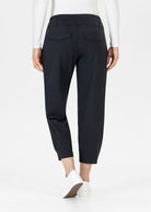 Rear view of Stehmann black stretch trousers with tapered leg